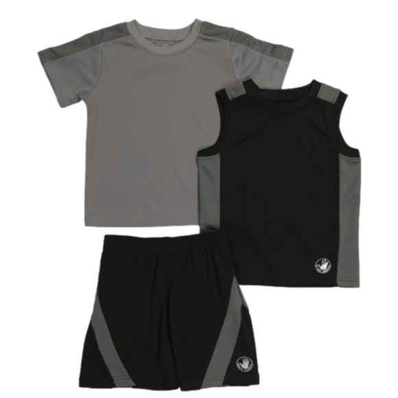 2/$30 Body Glove New Little Boy Size 4 3pc Active Short Set Black and Gray - Picture 1 of 3
